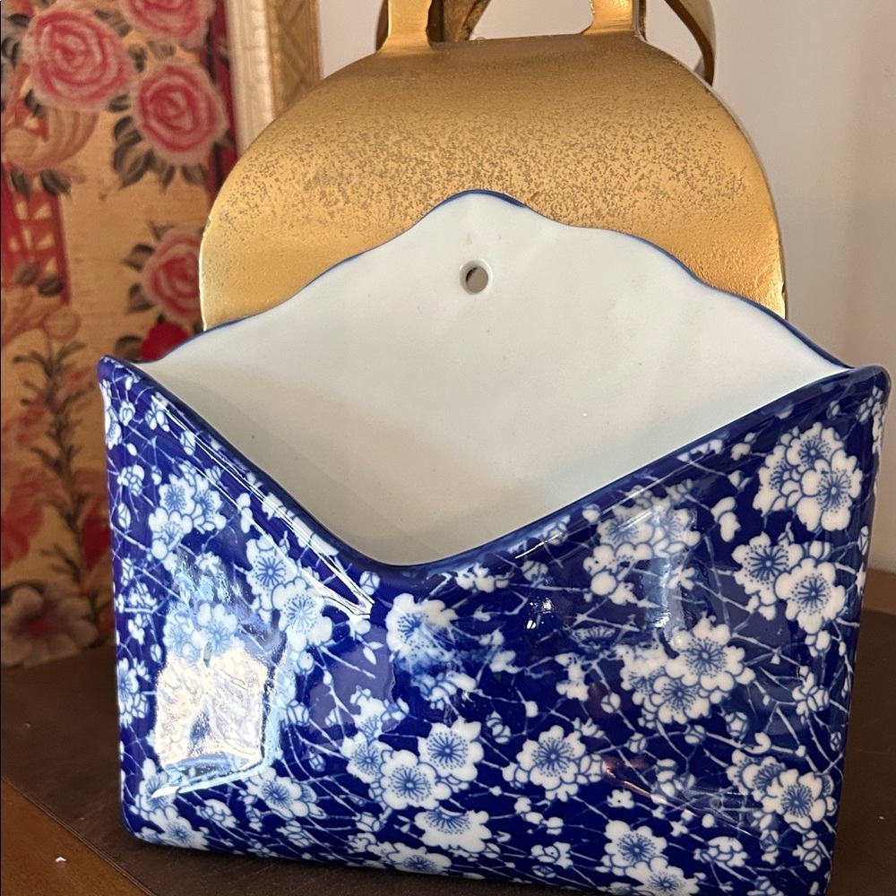 Floral Blue and White Ceramic Envelope/Mail Holder